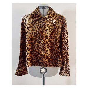 VTG 90s Fashque Sz L Faux Fur Leopard Print Cropped Shacket